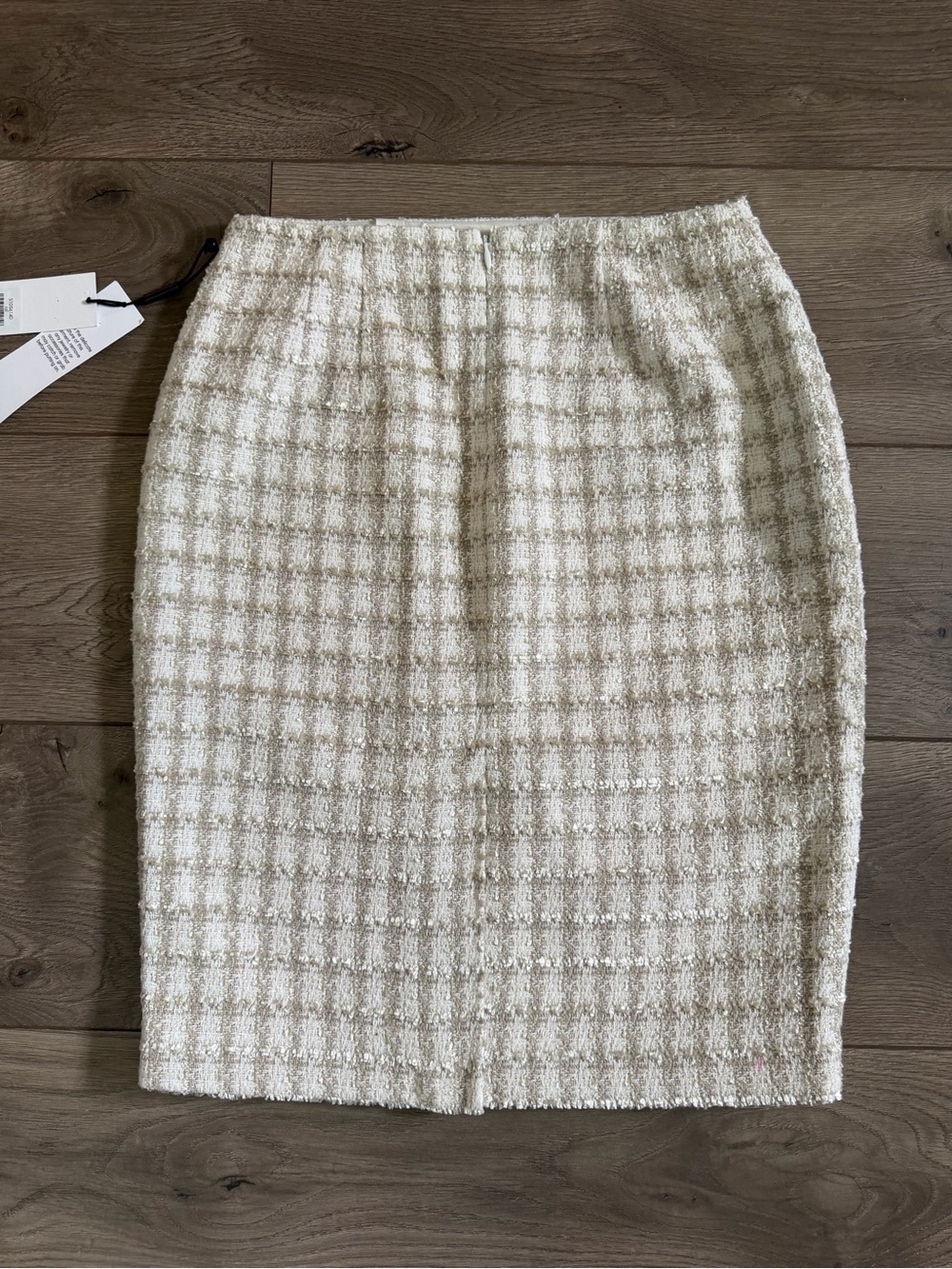 Calvin Klein Cream Check Tweed Pencil Skirt Size 2 - Picture 6 of 9